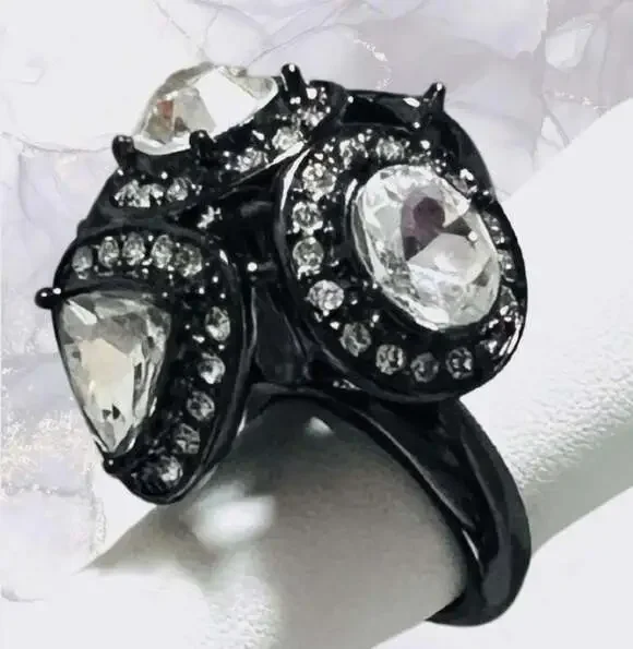 Old mark. by Avon Shadows and Light Statement Ring Black Finish & Clear Crystals - Picture 2 of 3